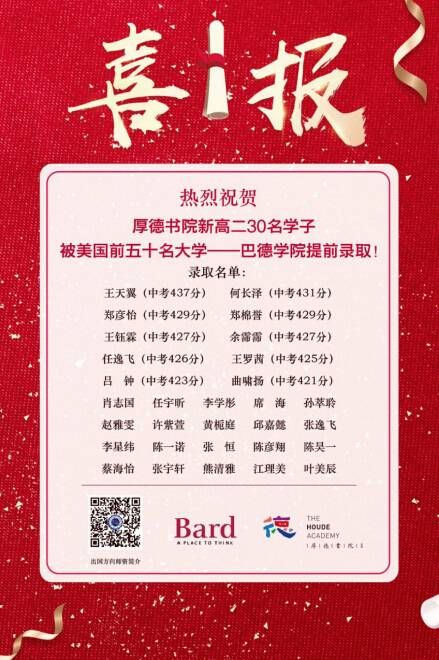 厚德书院喜获丰收,美国排名前五十大学提前录