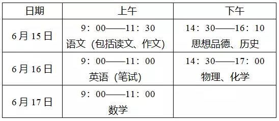 南通市2018年中考时间确定 满分760分
