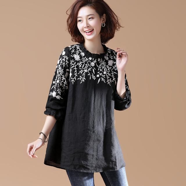 2018流行的棉麻衬衫,刺绣减龄款,只要39+女人