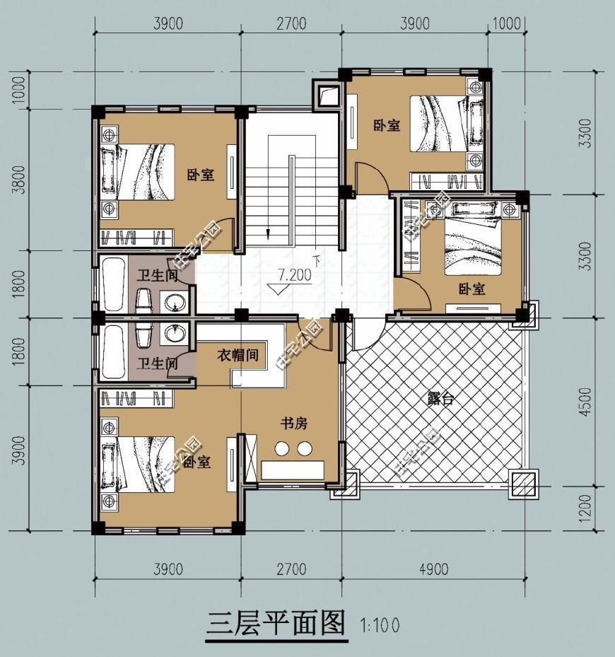 農村自建別墅12x10米,方正戶型佈局好風水佳,3層9臥室帶車庫!