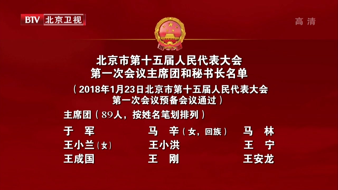 北京市第十五届人民代表大会第一次会议主席团和秘书长名单