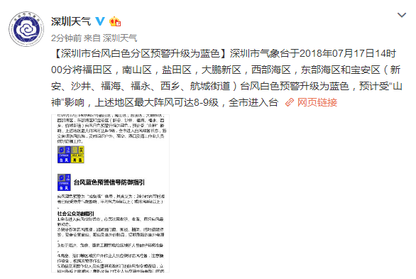 台风最新消息:2018年第9号台风山神上线 分区