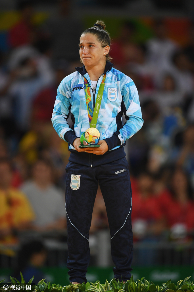 016年08月06日，巴西里约热内卢，2016里约奥运会柔道女子48KG级决赛，阿根廷选手帕雷托战胜韩国选手Jeong Bokyeong夺冠。