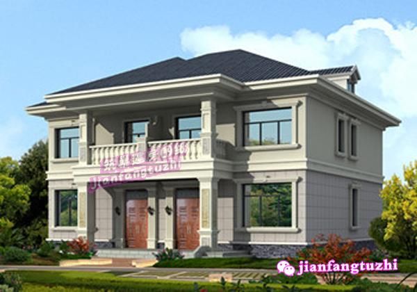 30万14x12米二层农村双拼别墅设计图,单户90