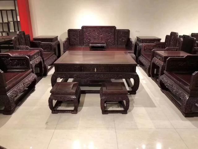 赞比亚血檀祥龙沙发十三件套