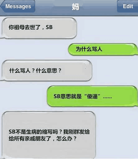 奇葩聊天记录:女儿,sb不是生病的意思么?老妈做了一件蠢事!