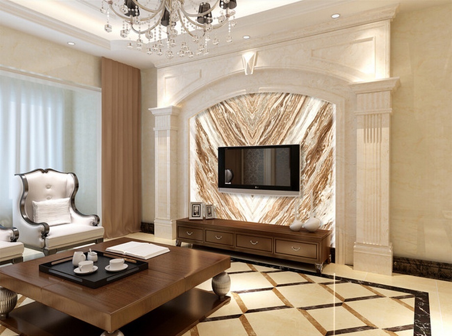大理石瓷砖背景墙,把客厅、尊贵的一面展示给朋友