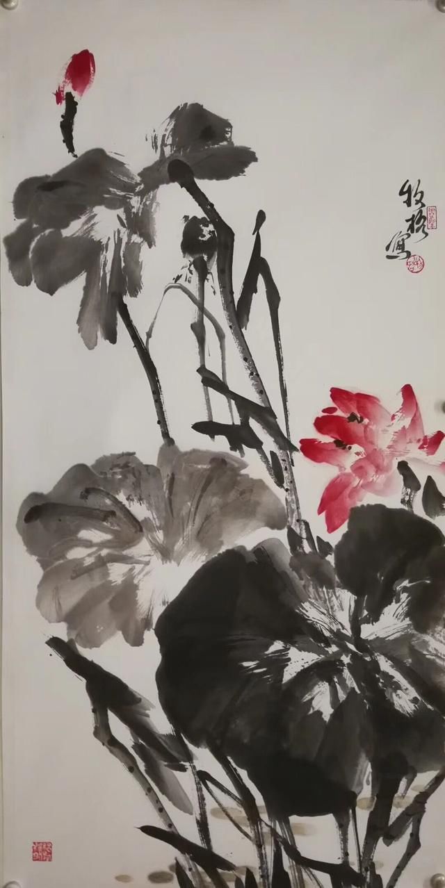 青年女画家牧格大写意荷花系列作品欣赏