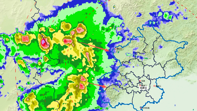 预计未来2小时降雨回波将自西向东影响北京全市大部,局地有冰雹 预计未来2小时降雨回波将自西向东影响北京全市大部,局地有冰雹