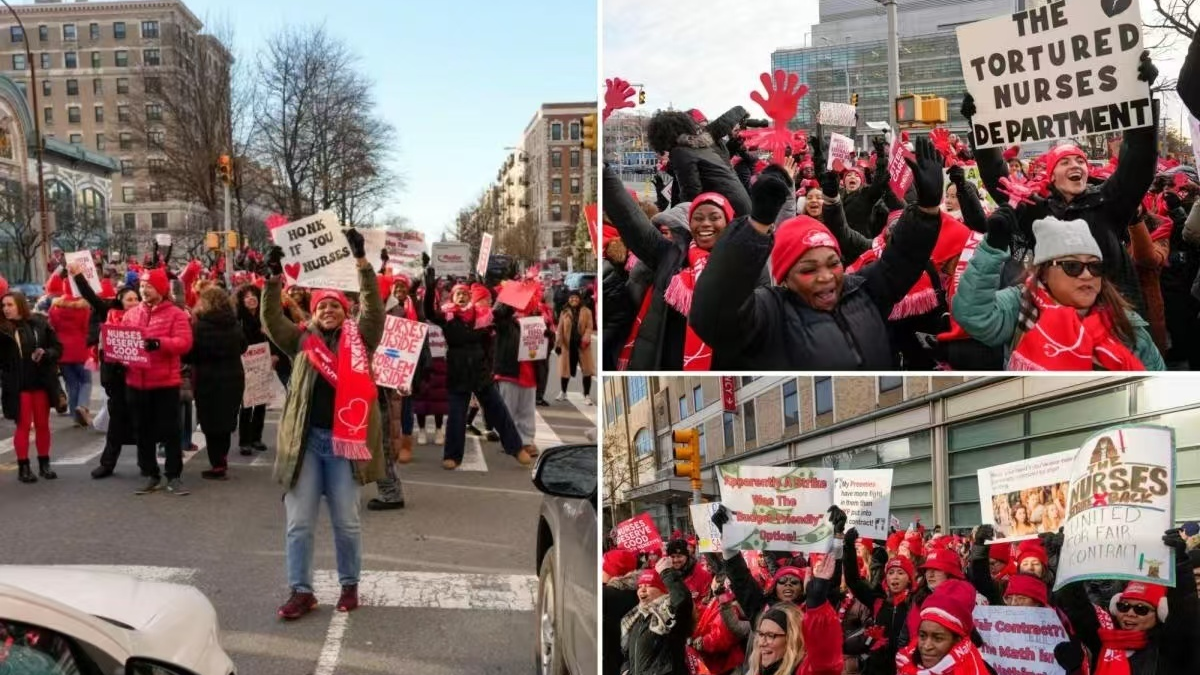 要求改善医疗保障 美国纽约上万名护士罢工