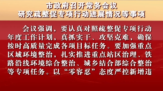 市政府召开常务会议 研究疏整促专项行动进展情况等事项