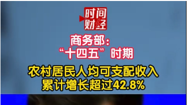 商务部:十四五”时期 农村居民人均可支配收入累计增长超过42.8%