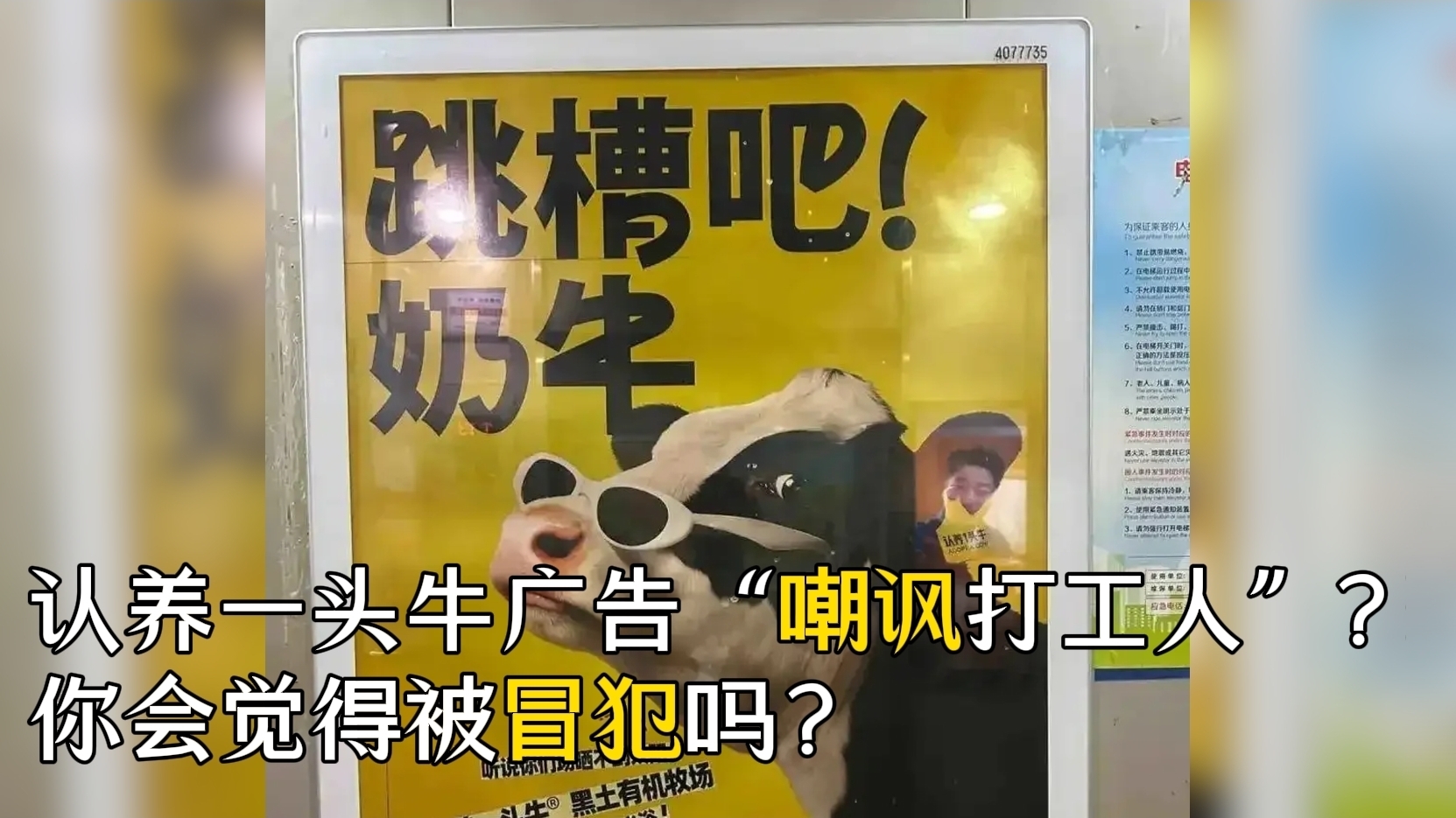 认养一头牛地铁广告 被质疑嘲讽打工人 你会觉得被冒犯吗? 认养一头牛地铁广告 被质疑嘲讽打工人 你会觉得被冒犯吗?