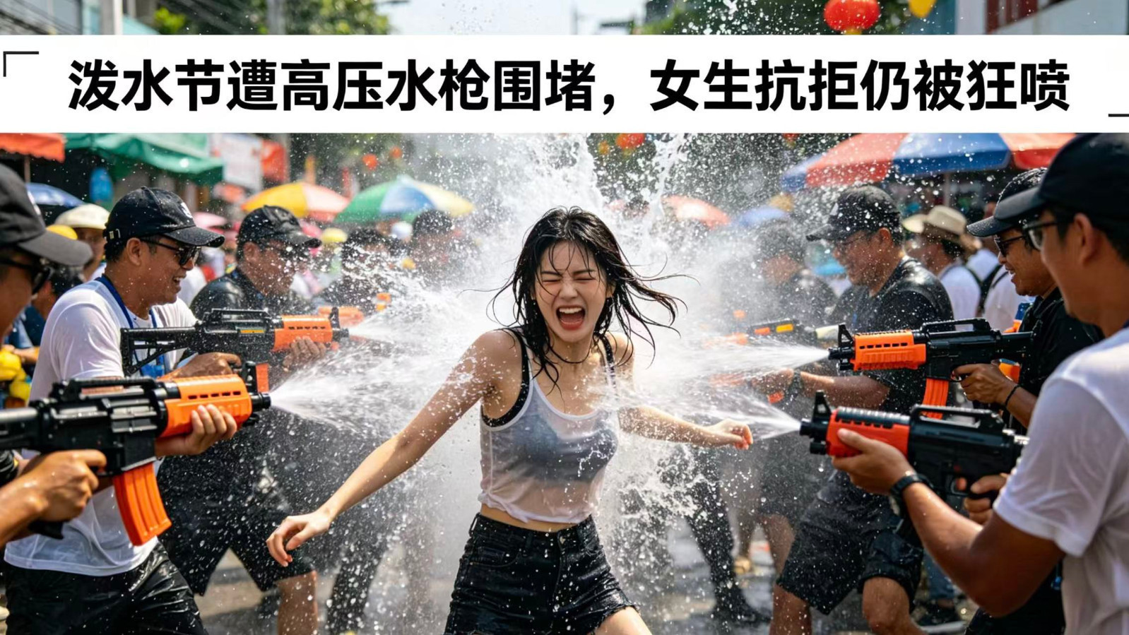 泼水节遭高压水枪围堵，女生抗拒仍被狂喷