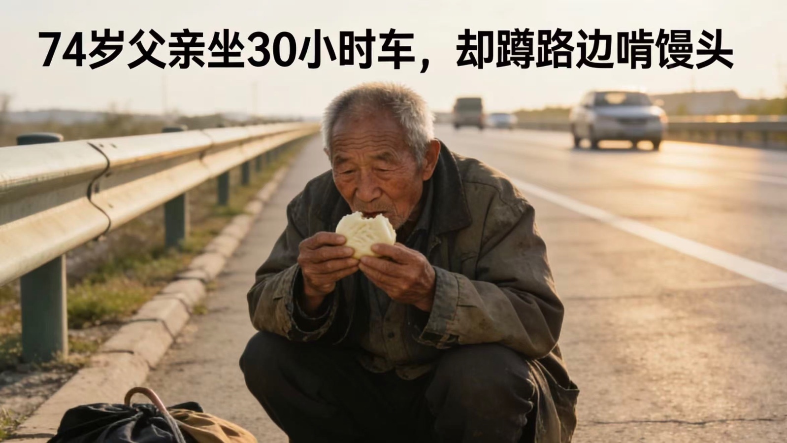 74岁父亲坐30小时车,却蹲路边啃馒头 74岁父亲坐30小时车,却蹲路边啃馒头